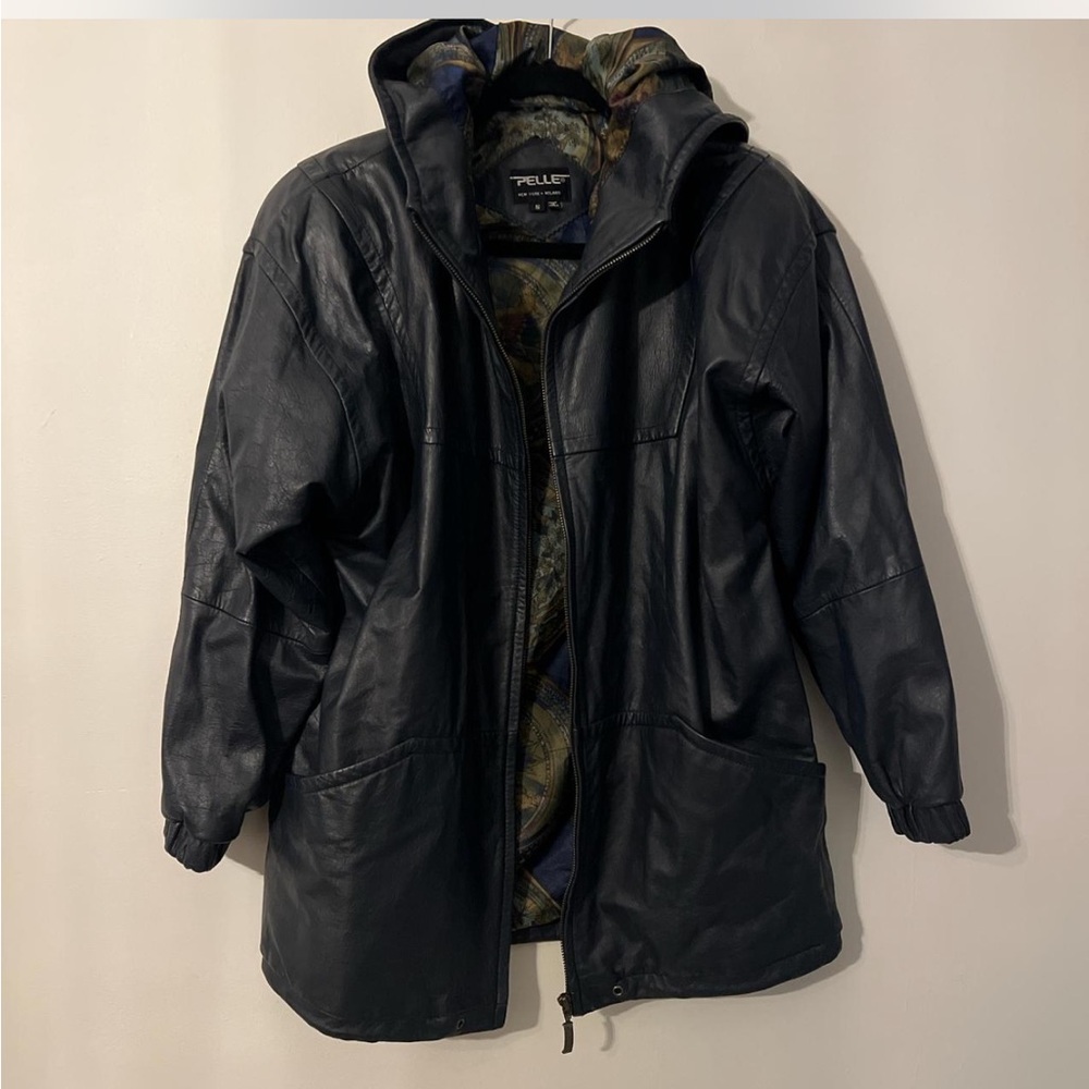 Pelle new york hooded men's leather jacket size small